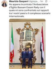 بسام راضي يبحث مع رئيس لجنة الدفاع بمجلس الشيوخ الايطالي الأوضاع... بسام راضي يبحث مع رئيس لجنة الدفاع بمجلس الشيوخ الايطالي الأوضاع الامنية في المنطقة.